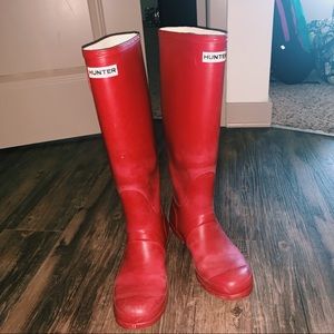 Matte Red Tall Hunter Rain Boots